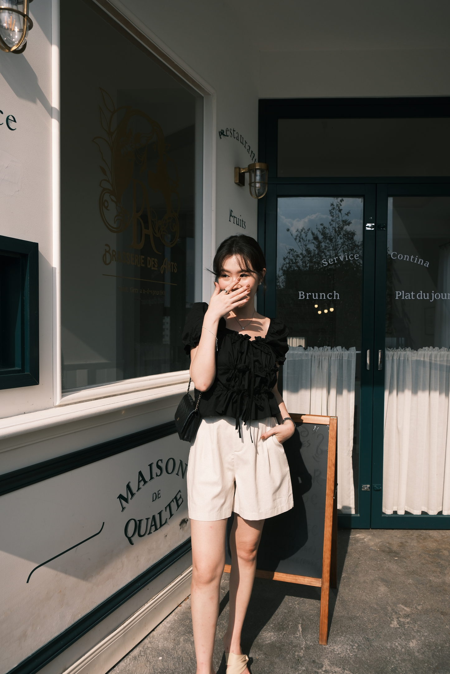 Noelle Ruched Tie Blouse in Black