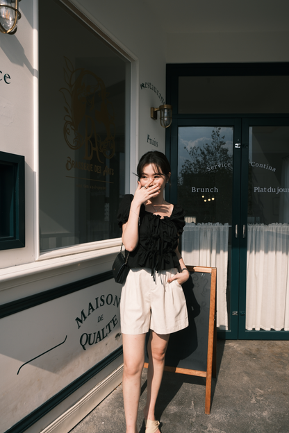 Noelle Ruched Tie Blouse in Black