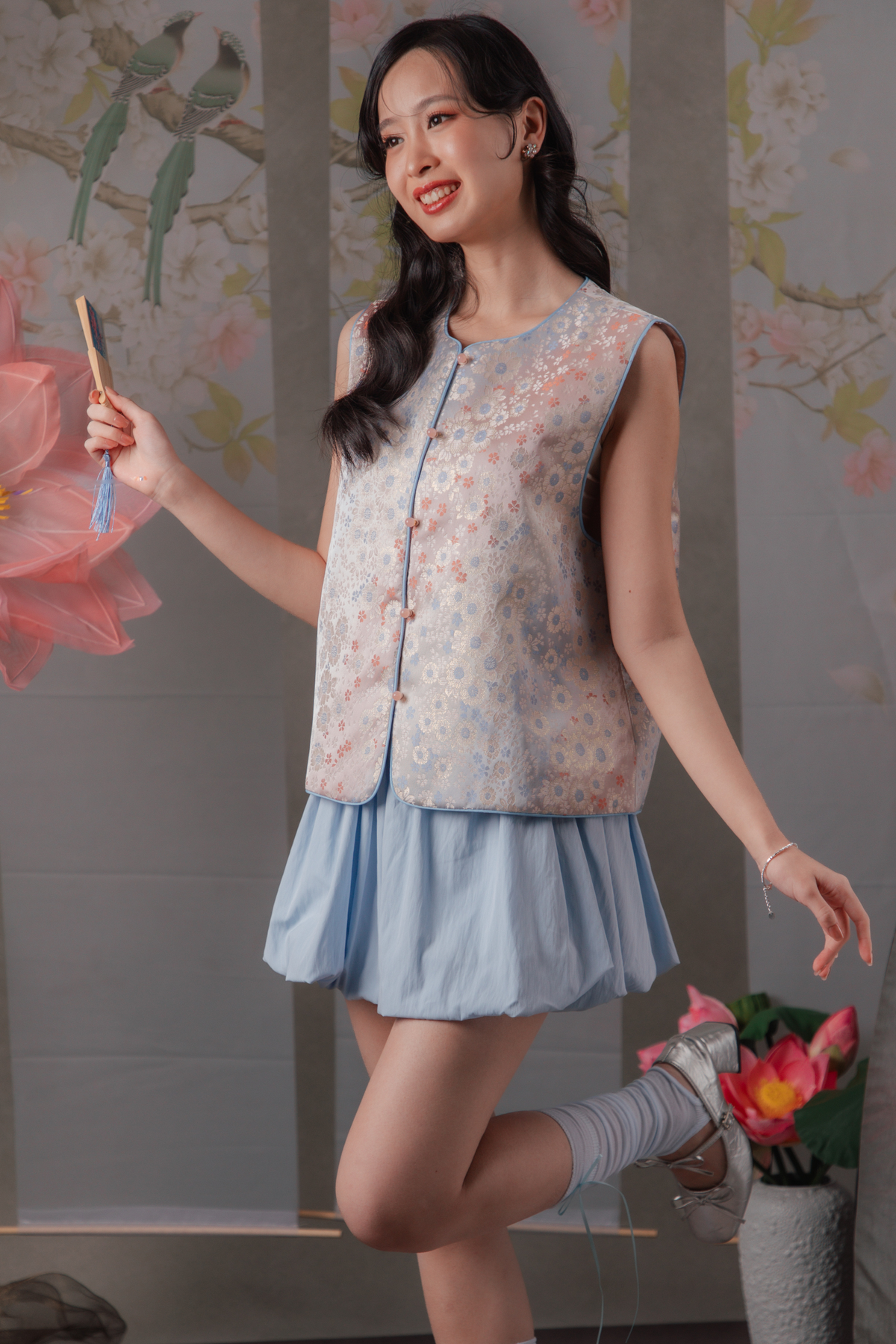 Aurelie Summer Cheongsam Vest in Blue