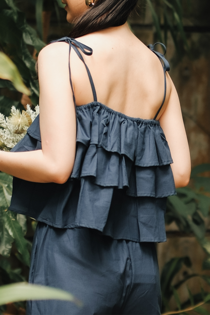 Lina Layered Ruffle Cami & Wide-Leg Pants in Blue