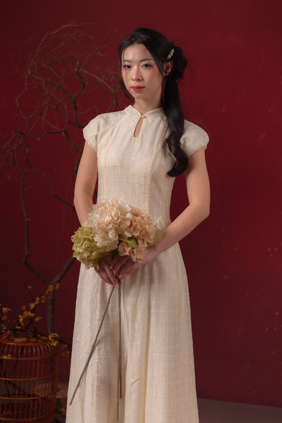 Élodie Grace Cheongsam Dress in Champagne