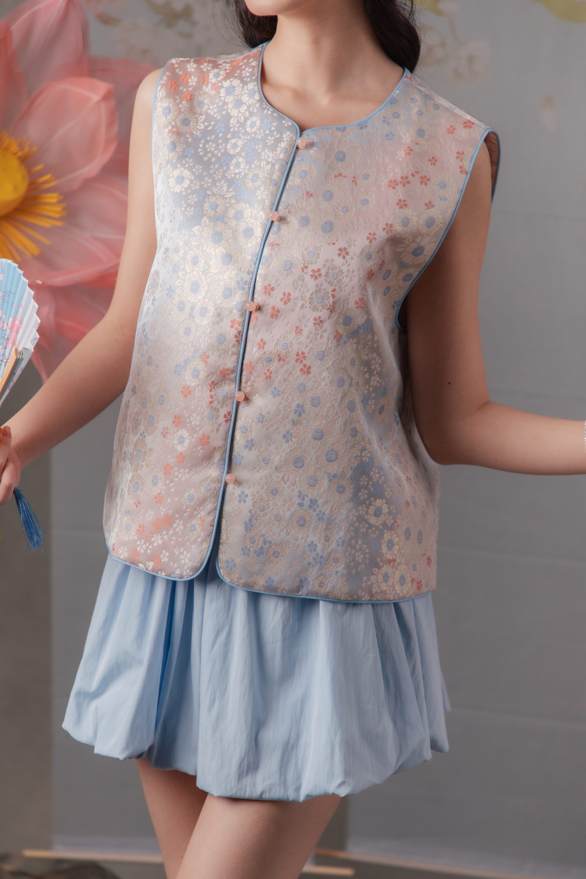 Aurelie Summer Cheongsam Vest in Blue