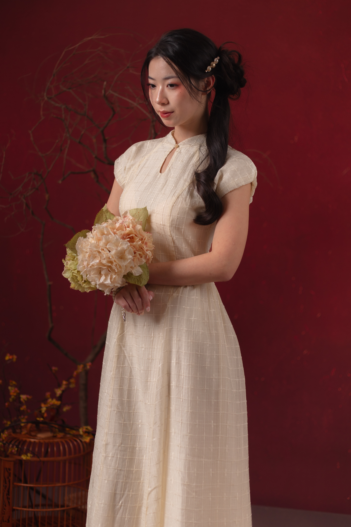 Élodie Grace Cheongsam Dress in Champagne