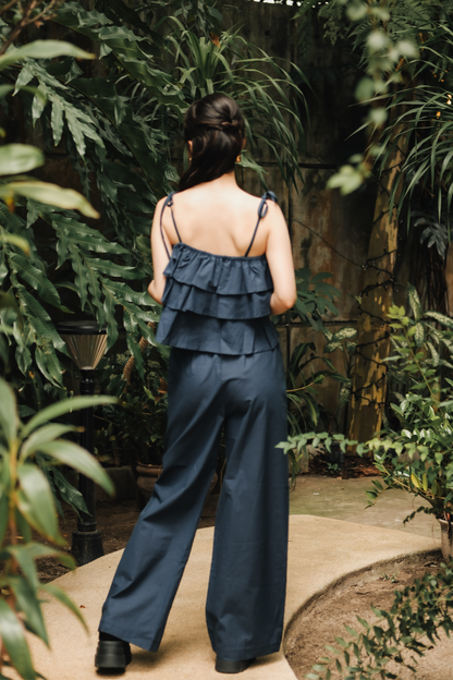 Lina Layered Ruffle Cami & Wide-Leg Pants in Blue