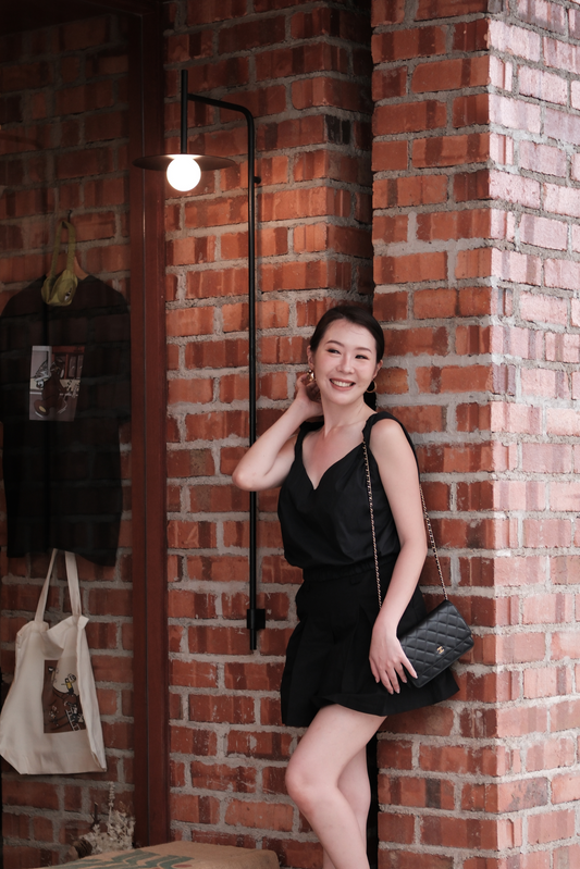 Lena Twisted V-Neck Cami in Black