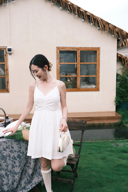 Léa Ruched Cami Dress in White