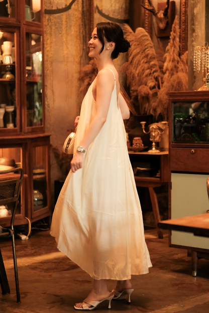 Solène Draped Back Maxi Dress in Beige