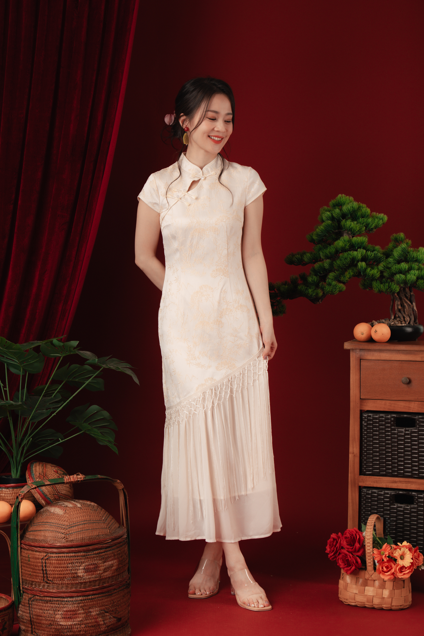 Maeva Layered Fringe Cheongsam Dress (In-Stock)