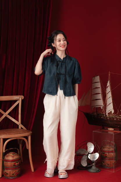 Luna Lace-Hem Embroidered Wide-Leg Pants (In-Stock)