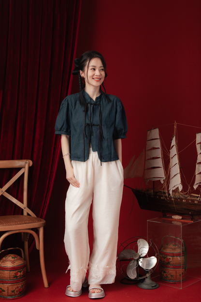 Luna Lace-Hem Embroidered Wide-Leg Pants (In-Stock)