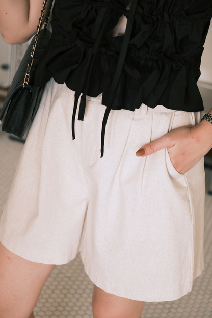 Aria Soft Pleat Shorts In Beige