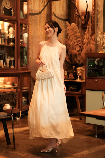 Solène Draped Back Maxi Dress in Beige