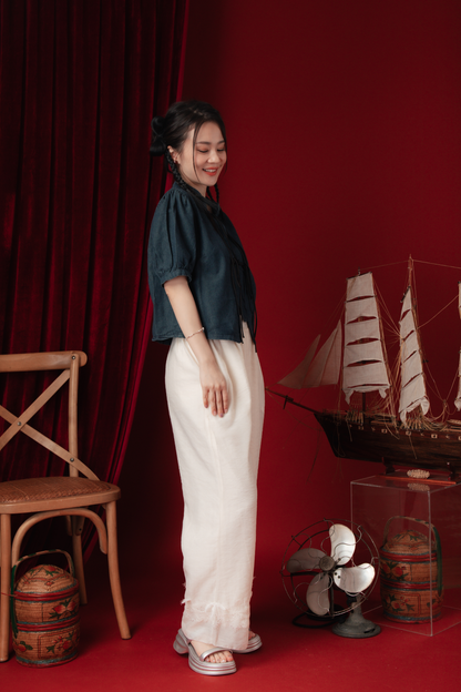 Luna Lace-Hem Embroidered Wide-Leg Pants (In-Stock)