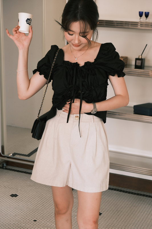 Aria Soft Pleat Shorts In Beige