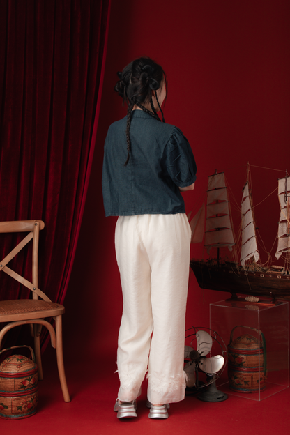 Luna Lace-Hem Embroidered Wide-Leg Pants (In-Stock)