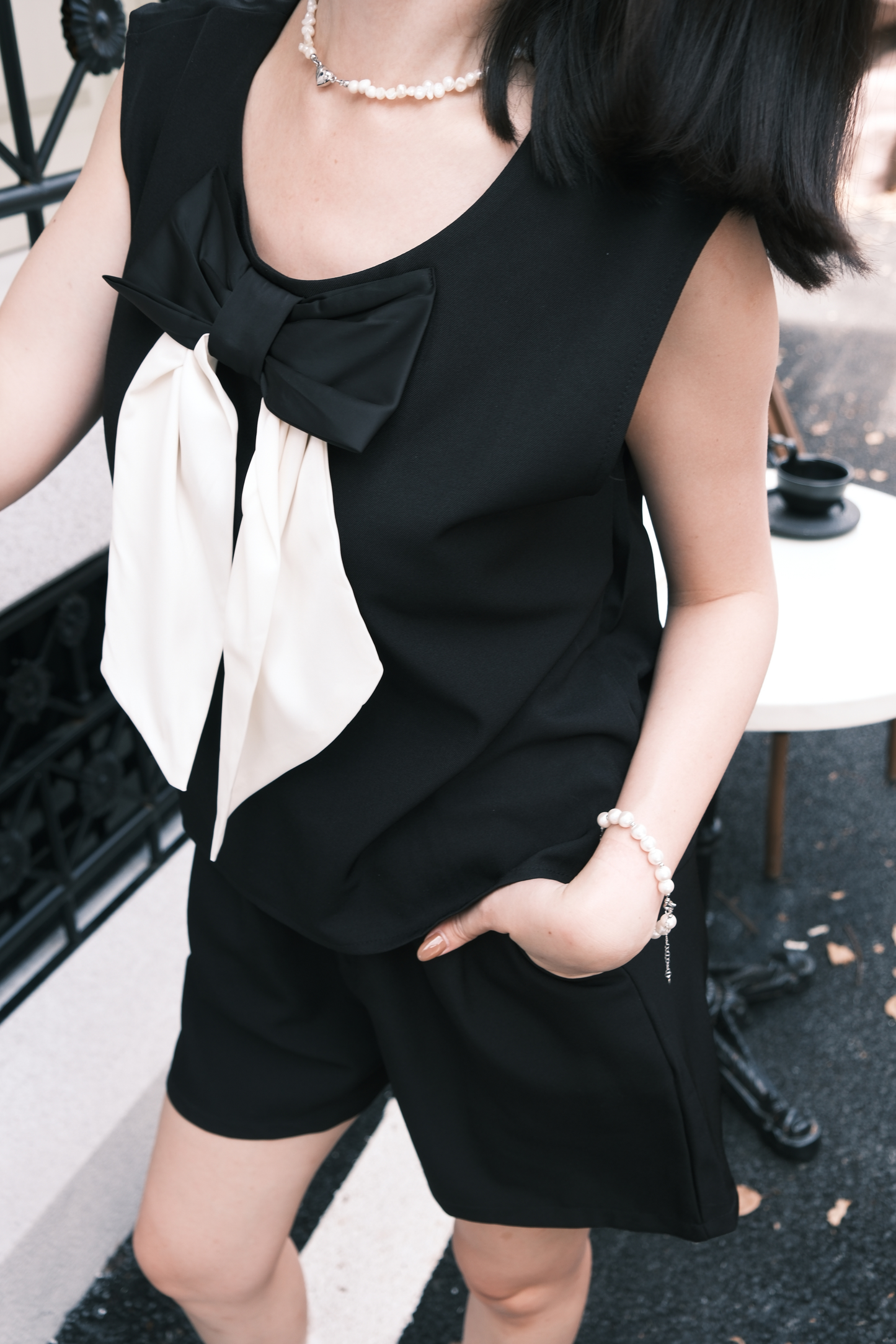 Monroe Satin Bow-Tie Top & Tailored Shorts Set