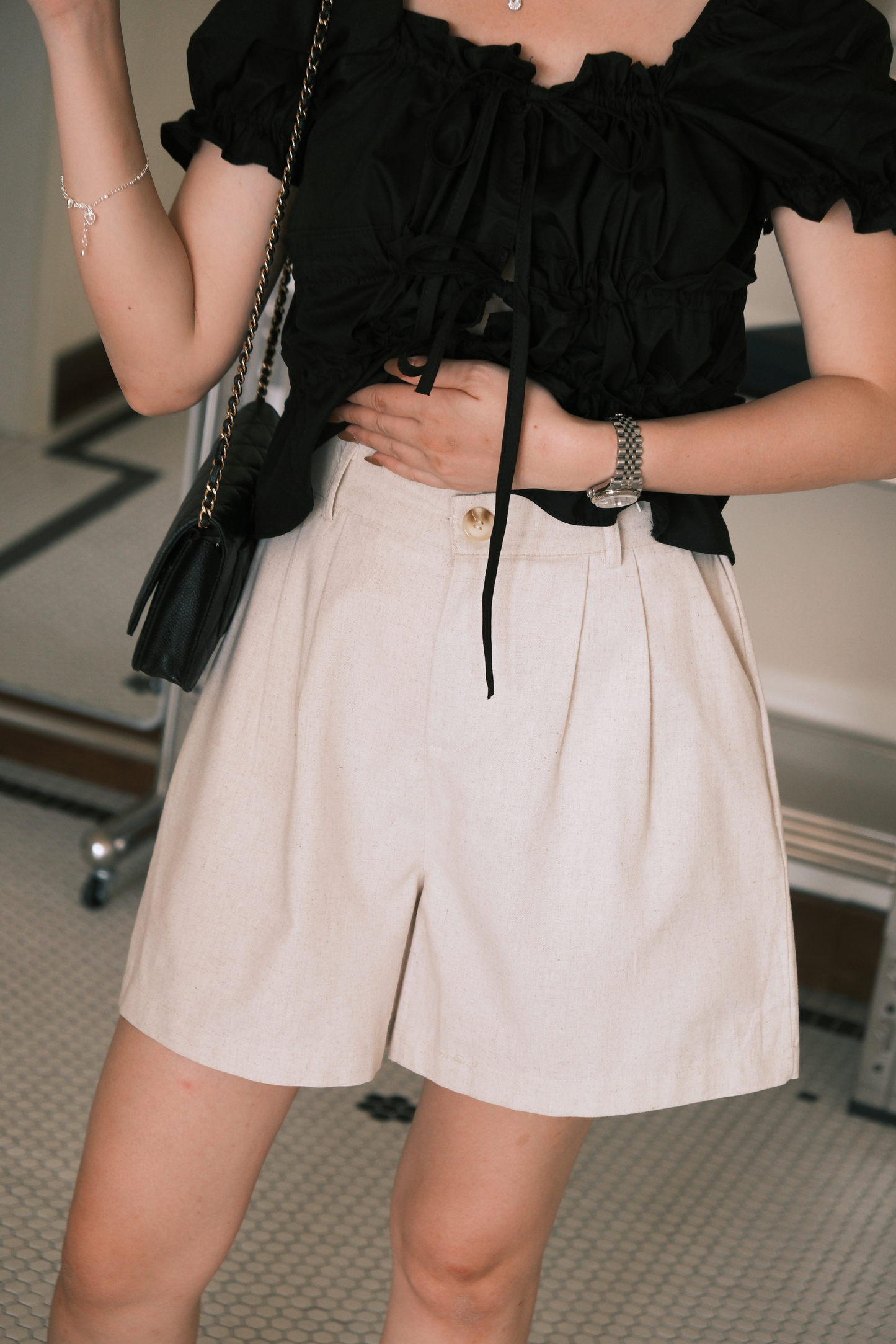 Aria Soft Pleat Shorts In Beige