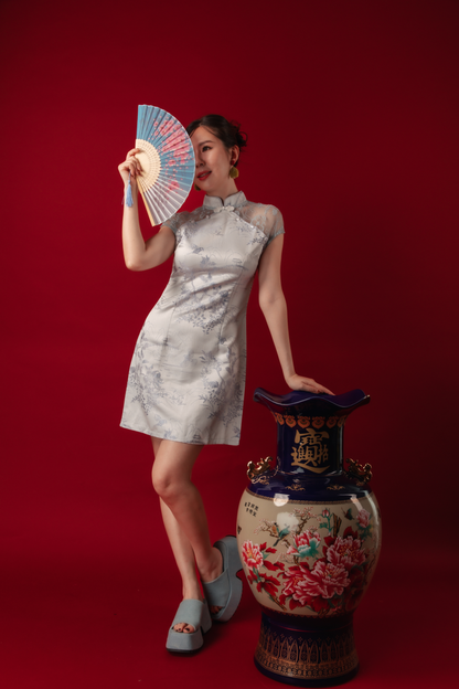 Azure Mist Lace Cheongsam Dress
