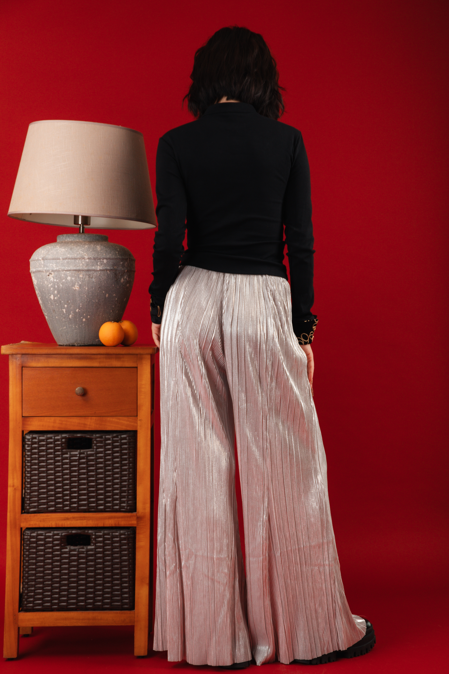 Aurora Sheer Embroidered Cheongsam Top/Pleated Pants