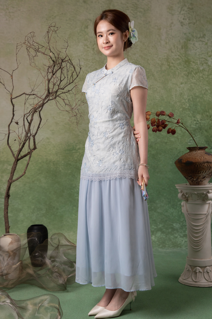 Amara Cheongsam Dress in Light Blue