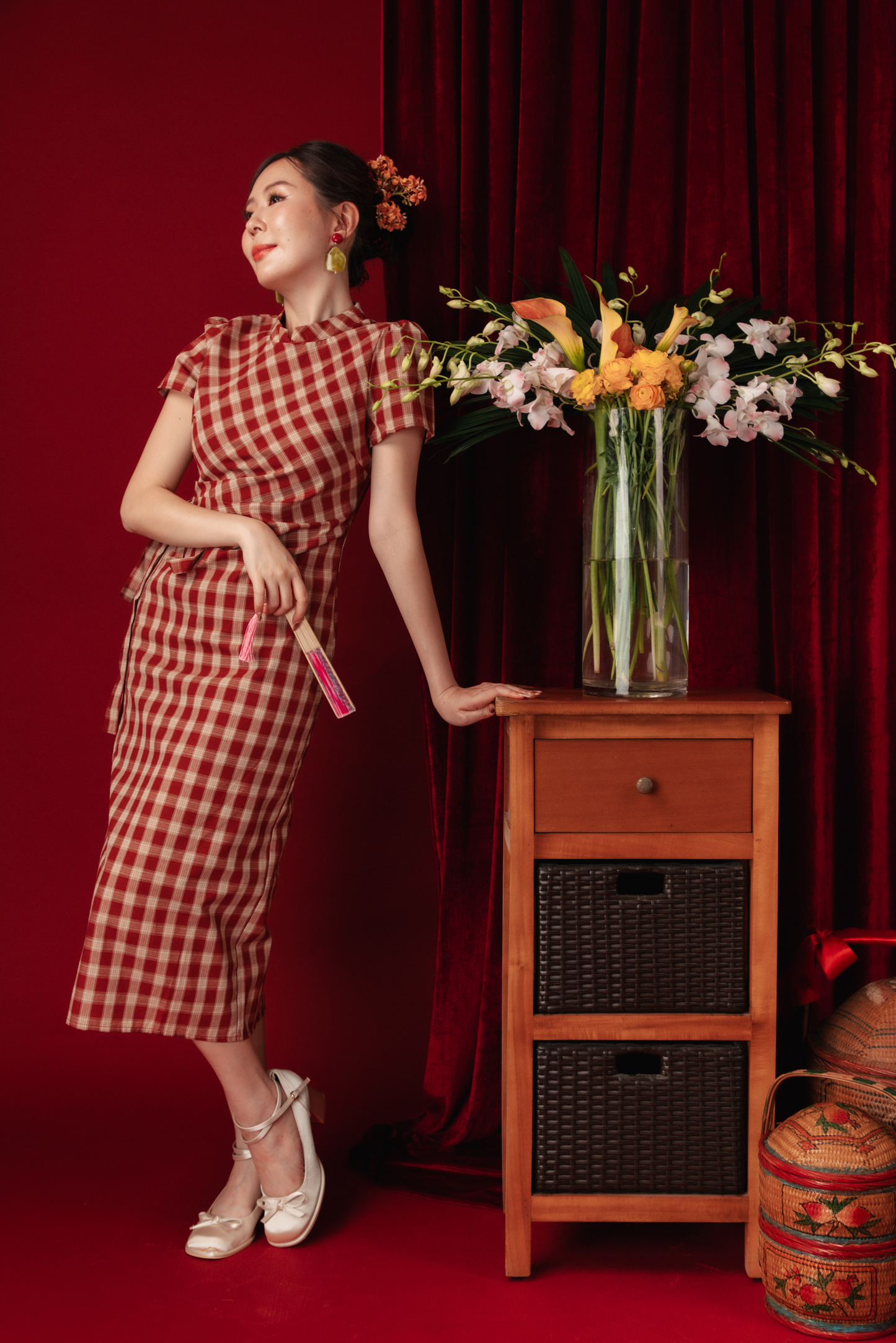 Camille Checked Mandarin Wrap Dress