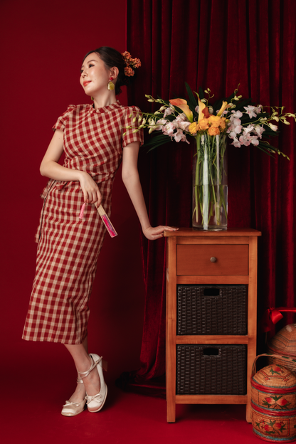 Camille Checked Mandarin Wrap Dress