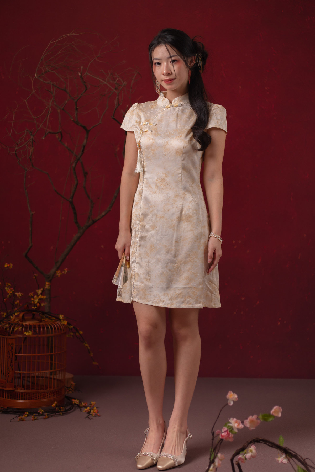 Seraphine Blossom Cheongsam Dress in Champagne
