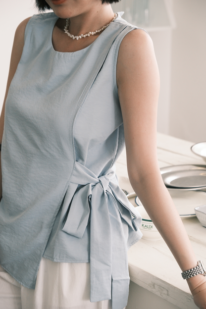 Arden Side-Tie Draped Top in Light Blue