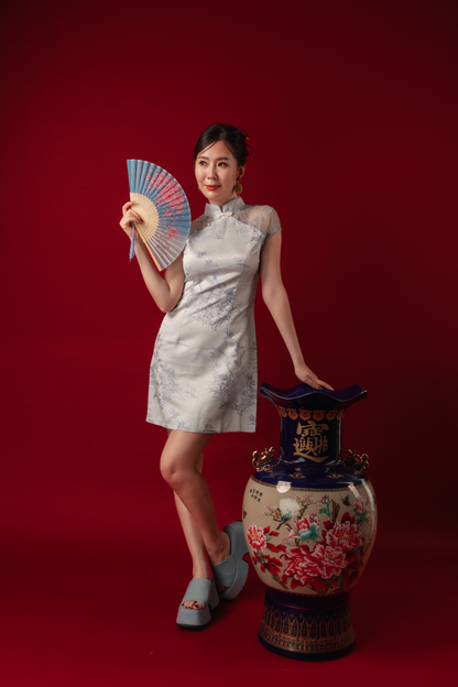 Azure Mist Lace Cheongsam Dress
