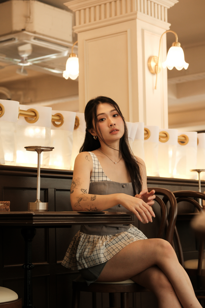 Clémence Checked Peplum Corset Top in Grey