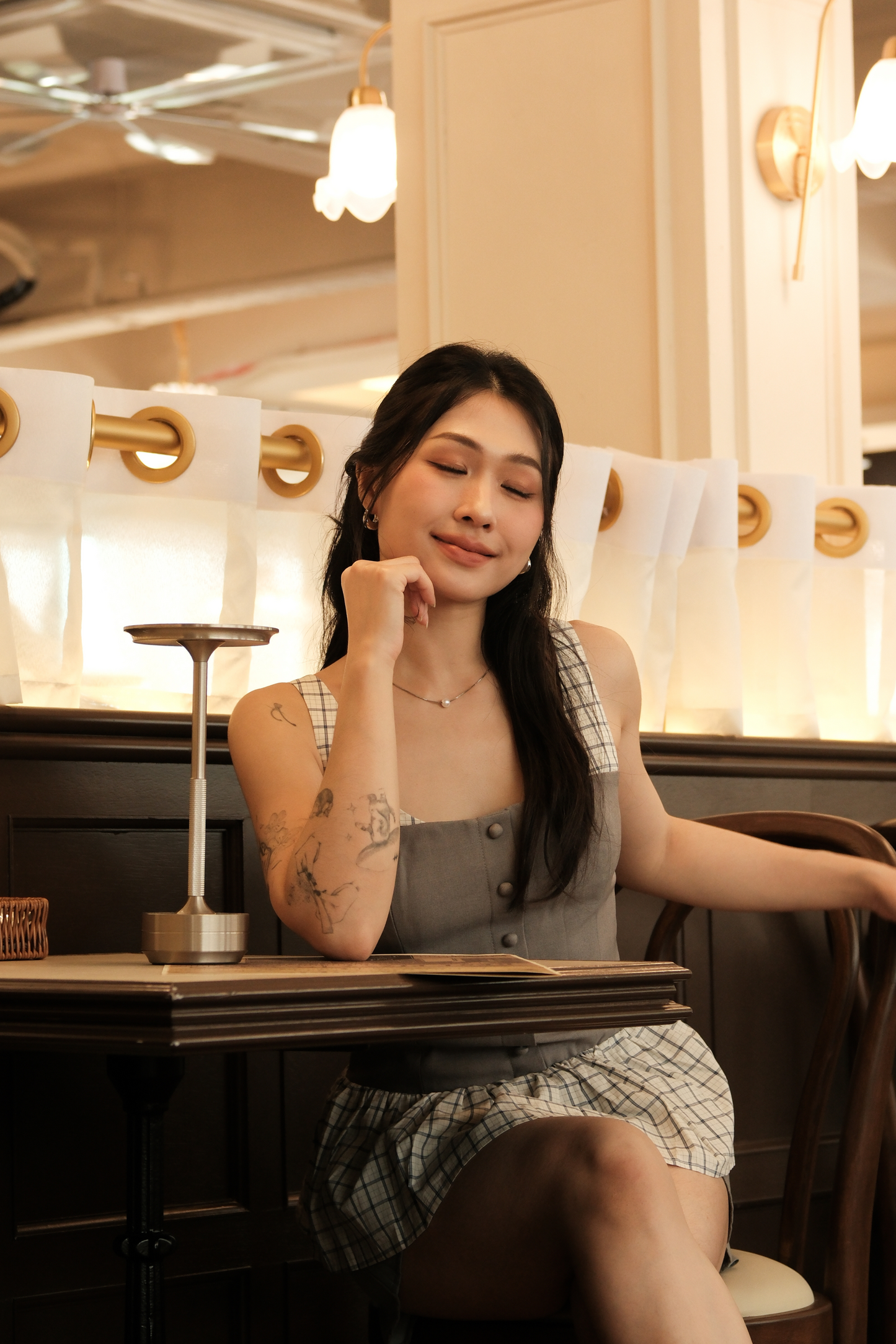 Clémence Checked Peplum Corset Top in Grey