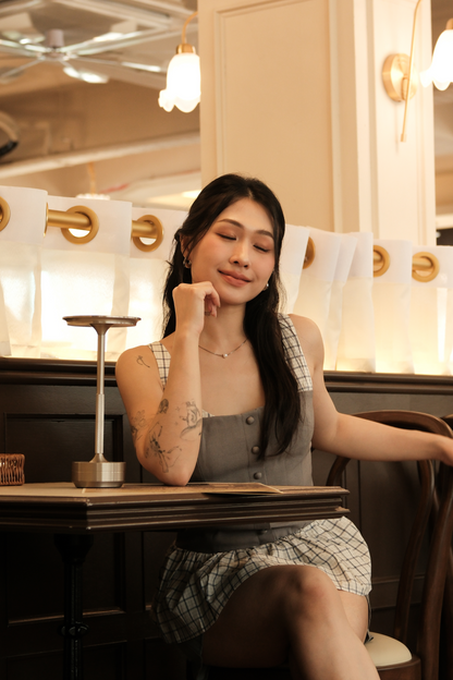 Clémence Checked Peplum Corset Top in Grey