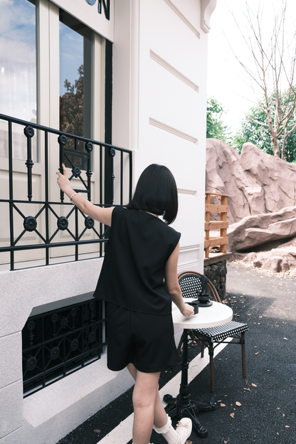 Monroe Satin Bow-Tie Top & Tailored Shorts Set