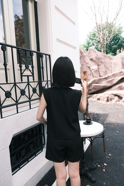 Monroe Satin Bow-Tie Top & Tailored Shorts Set