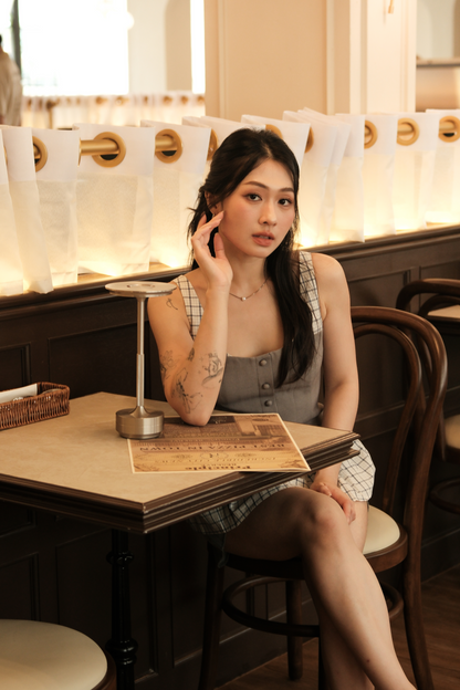 Clémence Checked Peplum Corset Top in Grey