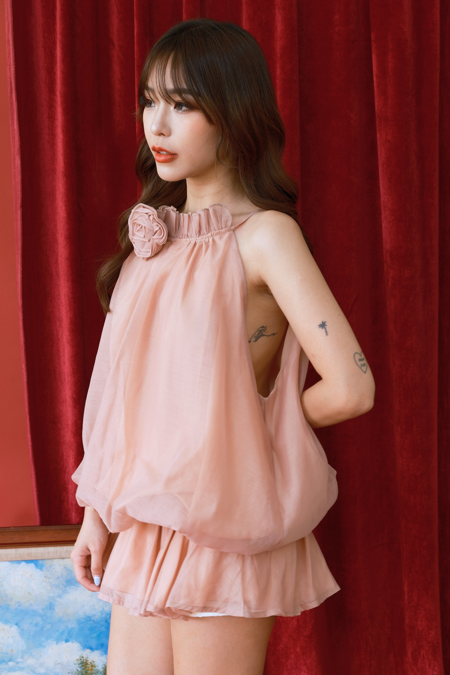 Blush Petal Ruched Halter Mini Dress