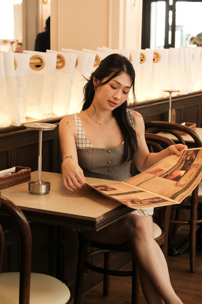 Clémence Checked Peplum Corset Top in Grey