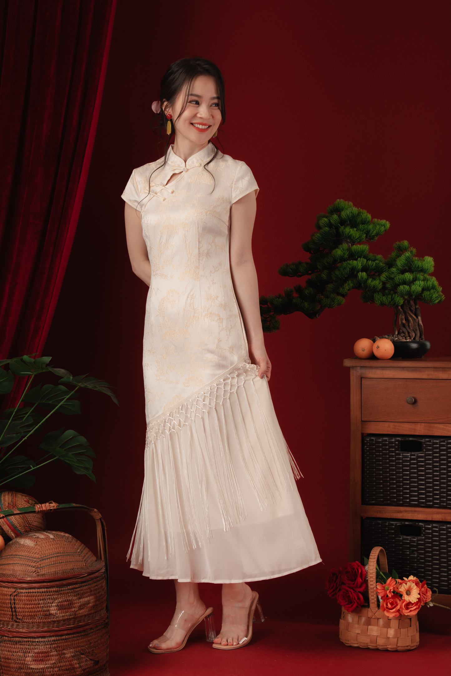 Maeva Layered Fringe Cheongsam Dress (In-Stock)