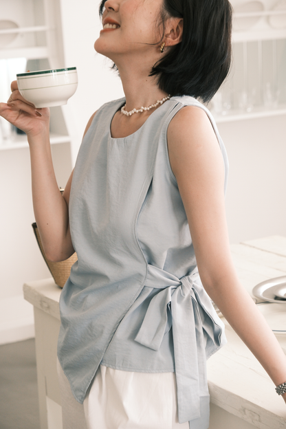 Arden Side-Tie Draped Top in Light Blue