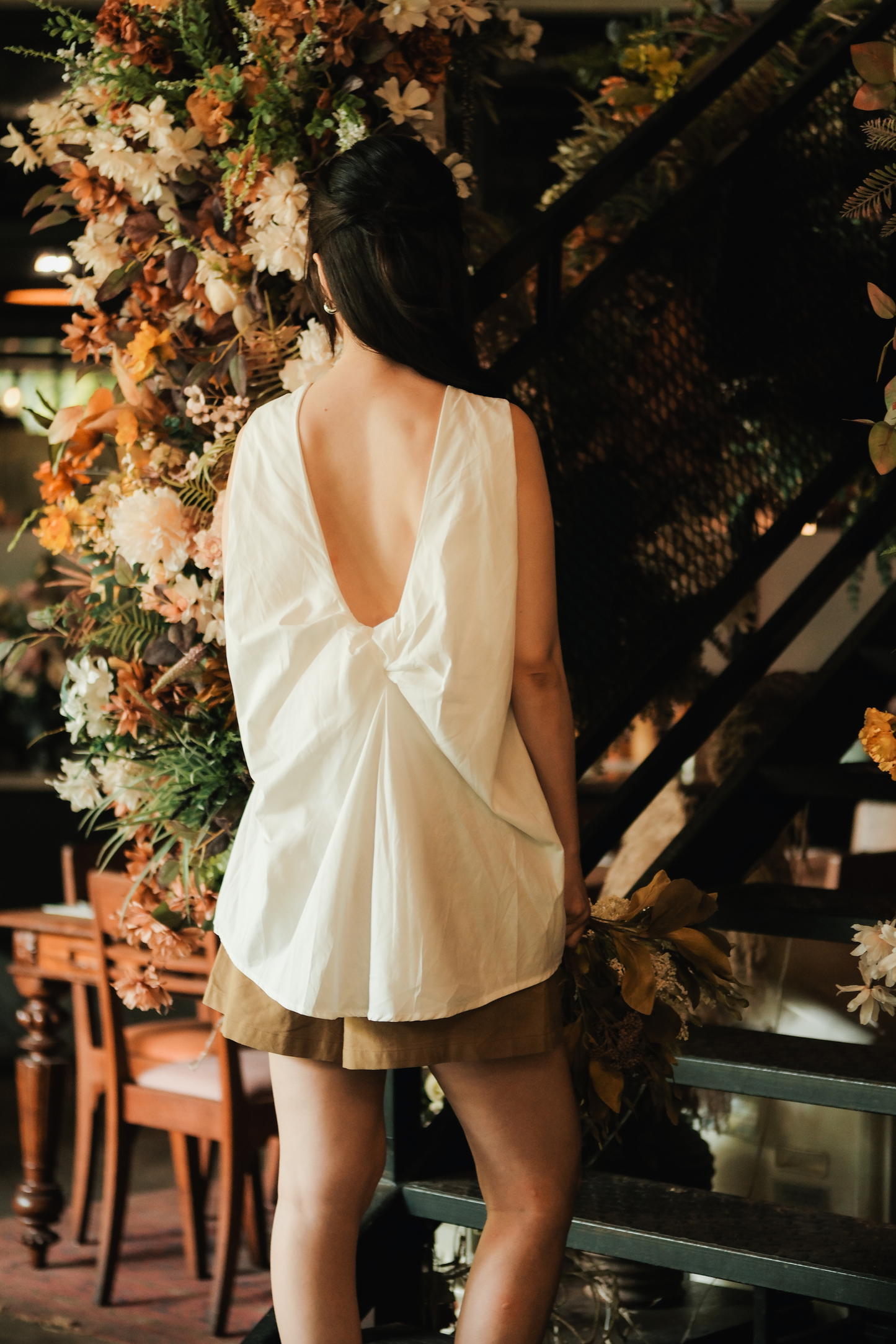 Inès Draped Back Knot Top in White