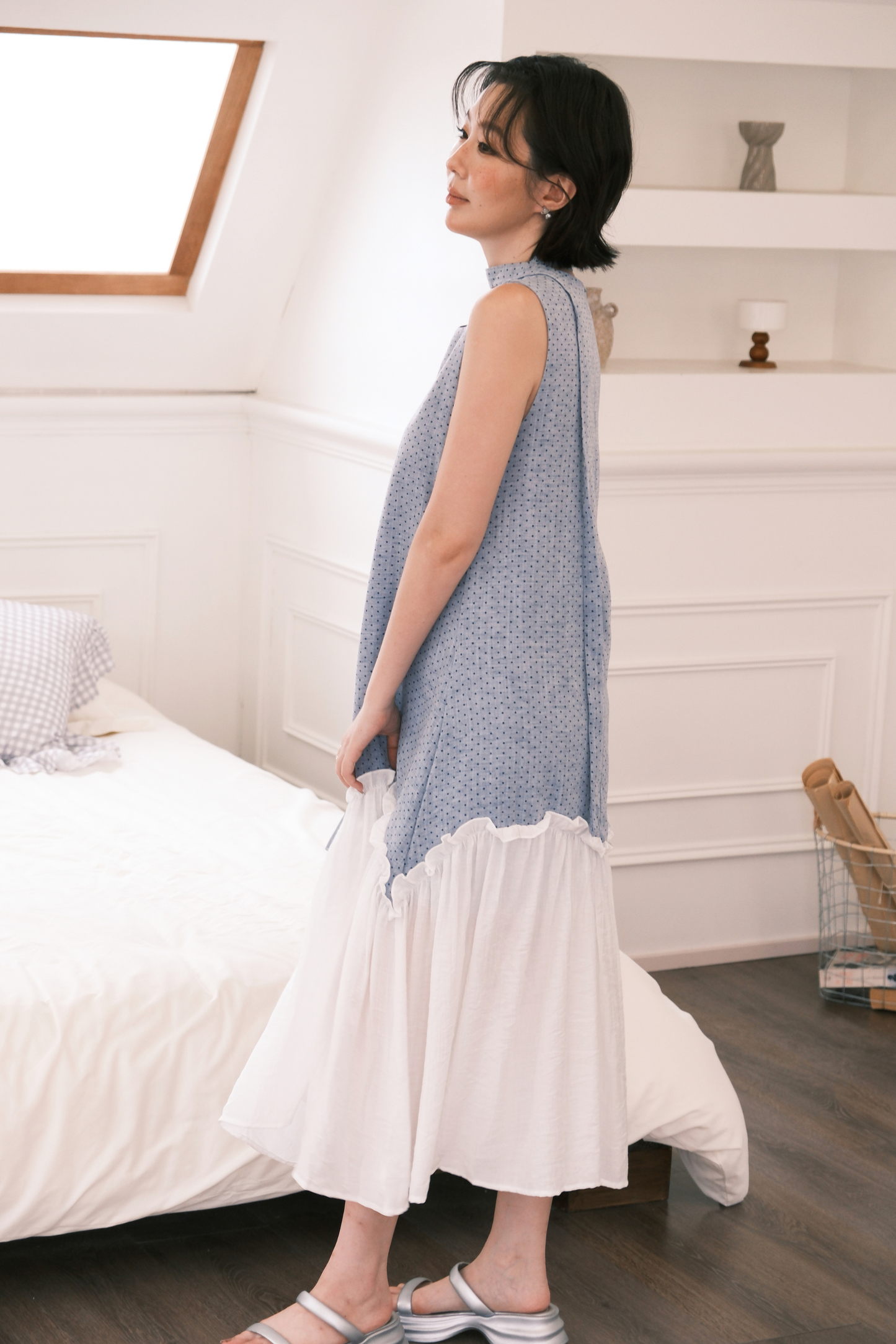 Aurelia Dot Maxi Dress in Powder Blue