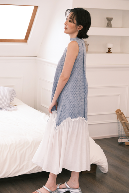 Aurelia Dot Maxi Dress in Powder Blue