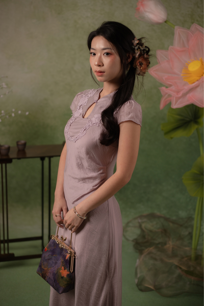 Serene Bloom Cheongsam Dress in Dusty Mauve