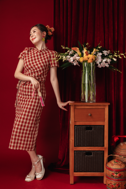 Camille Checked Mandarin Wrap Dress