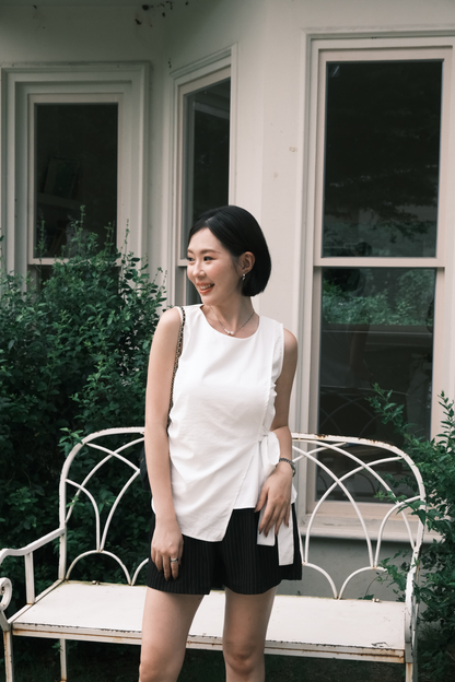 Arden Side-Tie Draped Top in White