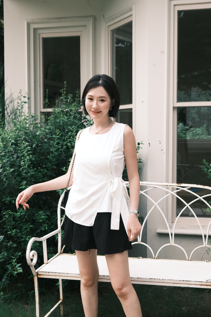 Arden Side-Tie Draped Top in White