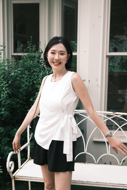 Arden Side-Tie Draped Top in White