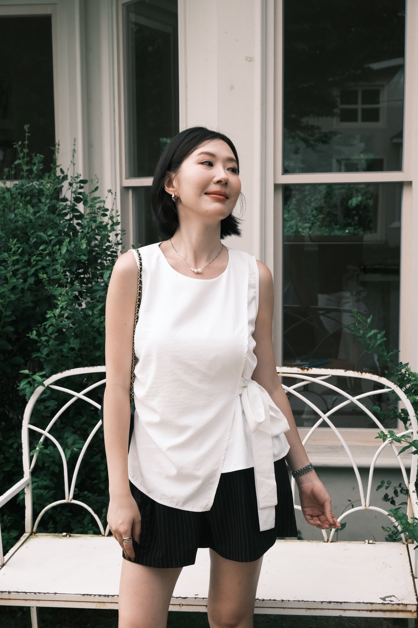 Arden Side-Tie Draped Top in White