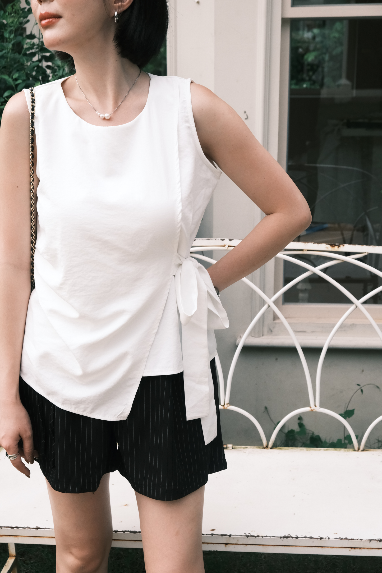 Arden Side-Tie Draped Top in White