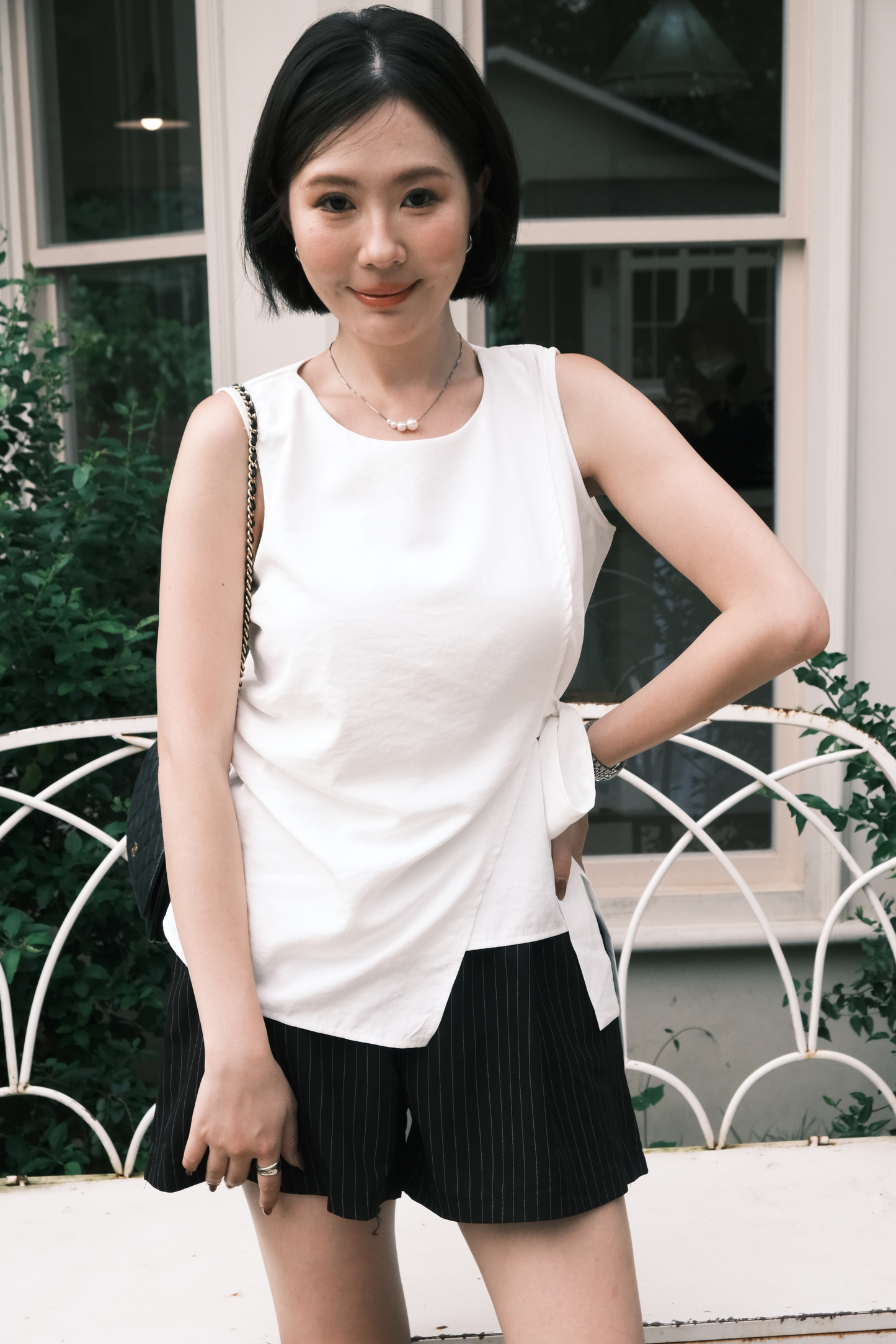 Arden Side-Tie Draped Top in White